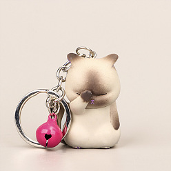 Dentelle Vieille Joli porte-clés pendentif chat en résine couvrant le visage, avec des breloques de cloche de couleur aléatoire, poupée de dessin animé pour l'ornement de pendentif de sac, vieille dentelle, 10.2 cm, pendentif: 5x2.9x3cm