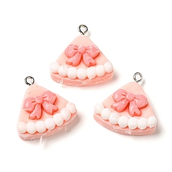 Pink Resin Imitation Food Pendants, Cake Charms with Platinum Plated Zinc Alloy Loops, Pink, 24x23.5x8mm, Hole: 2mm