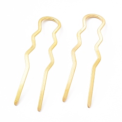 Light Gold Rack Plating Brass Hair Forks, Twist U Shape Updo Hair Pins Clips, Hair Styling Accessories, Light Gold, 71x20x1mm