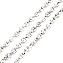Stainless Steel Color 304 Stainless Steel Cable Chains, Oval, Unwelded, with Spool, Stainless Steel Color, 5x4x0.5mm, about 32.81 Feet(10m)/Roll