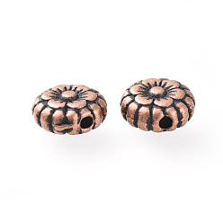 Red Copper Tibetan Style Beads, Zinc Alloy, Lead Free & Nickel Free & Cadmium Free, Flower, Red Copper Color, 7.5x3.5mm, Hole: 1mm