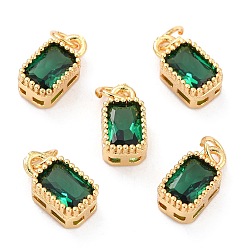 Green Real 18K Gold Plated Brass Inlaid Cubic Zirconia Charms, with Jump Ring, Long-Lasting Plated, Rectangle, Green, 9.5x5x3.5mm, Jump Ring: 4x0.5mm, 2.5mm Inner Diameter