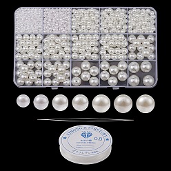 Blanc Kit de fabrication de bracelets en perles d'imitation diy, y compris les perles acryliques, fil élastique, aiguilles à gros yeux, blanc, 943 pièces / kit