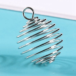 Platinum Iron Bead Cage Pendants, for Chime Ball Pendant Necklaces Making, Hollow, Round Charm, Platinum, 25x20mm