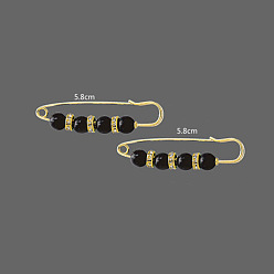 Noir Broches épingles à nourrice en perles d'imitation, alliage strass taille pantalon extender pour les femmes, or, noir, 58mm