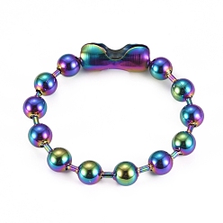 Rainbow Color 304 Stainless Steel Ball Chain Bracelets, Tag Chain, Rainbow Color, 8-3/4 inch(22.2cm)