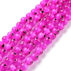 Magenta Main au chalumeau mauvais œil rondes rangées de perles, magenta, 10mm, Trou: 1mm, Environ 39 pcs/chapelet, 14.96 pouce