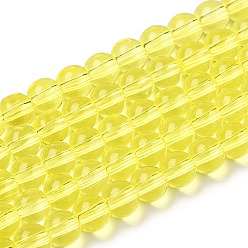 Jaune Chapelets de perles en verre transparentes  , ronde, jaune, 4~4.5mm, Trou: 0.8mm, Environ 97~99 pcs/chapelet, 14.76 pouces ~ 14.96 pouces (37.5~38 cm)