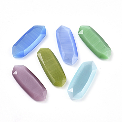 Mixed Color Cat Eye Cabochons, Faceted, Rectangle, Mixed Color, 36.5x14x5mm
