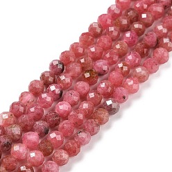 Rhodonite Natural Rhodonite Beads Strands, Faceted, Round, 4mm, Hole: 0.7mm, about 93~94pcs/strand, 15.35~15.55 inch(39~39.5cm)