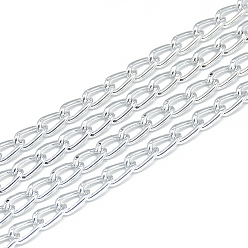 Silver Unwelded Aluminum Curb Chains, Silver Color Plated, 6.2x3.3x1mm, about 100m/bag