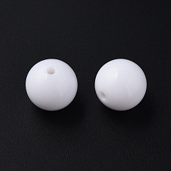 Blanc Perles acryliques opaques, ronde, blanc, 16x15mm, Trou: 2.8mm, environ220 pcs / 500 g