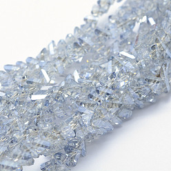 Alice Azul Abalorios de vidrio electrochapa, lustre de la perla chapado, triángulo, facetados, Alice azul, 4.5x6x4.5 mm, agujero: 0.5 mm, sobre 100~101 unidades / cadena, 13.3 pulgada (34 cm)