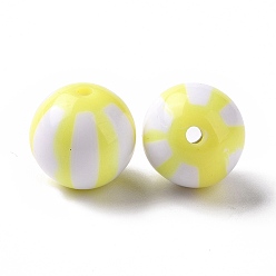 Yellow Opaque Acrylic Stripe Beads, Round, Yellow, 16x15.5mm, Hole: 2mm, abuot 210pcs/500g