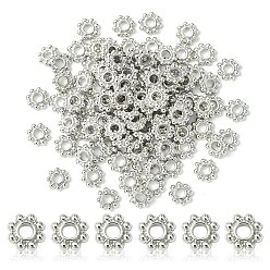 Платина Бусины из сплава, цветок, металлические находки для поставок ювелирных изделий, платина, 5x1.5 мм, отверстие : 1.8 мм