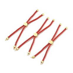 Indian Red Half Finished Twisted Milan Rope Slider Bracelets, with Rack Plating Brass Cord Ends & Open Loop, Cadmium Free & Lead Free, for Connector Charm Bracelet Making, Golden, Indian Red, 222~230x3mm