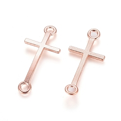 Oro Rosa Conectores de enlaces de aleación, sin plomo y cadmio, cruz de lado, oro rosa, 39x17x2 mm, agujero: 3 mm