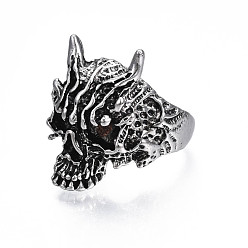 Antique Silver Gothic Punk Skull Alloy Open Cuff Ring for Men Women, Cadmium Free & Lead Free, Antique Silver, US Size 9 1/2(19.3mm)