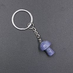 Aventurine Bleue Porte-clés champignon aventurine bleue naturelle, avec les accessoires en fer, 7.5x2.5 cm