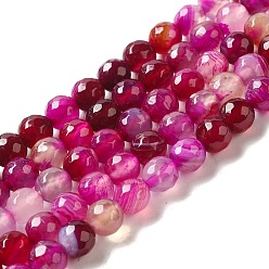 Magenta Natural Agate Beads Strands, Dyed, Faceted, Round, Magenta, 8mm, Hole: 1mm, about 48pcs/strand, 15.7 inch