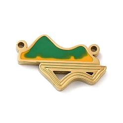 Real 18K Gold Plated Ion Plating(IP) 304 Stainless Steel Green Enamel Connector Charms, Textured and Laser Cut, Mountain Links, Real 18K Gold Plated, 9x15x1.5mm, Hole: 0.9mm