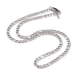 Stainless Steel Color Men's 304 Stainless Steel Figaro Chain Necklace, with Lobster Claw Clasps, Stainless Steel Color, 20 inch(51cm)