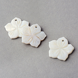 Creamy White Sea Shell Pendants, Flower, Creamy White, 21~21.5x22~22.5x2~3mm, Hole: 2mm