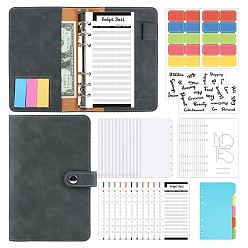 Dark Slate Gray Budget Binder with Zipper Envelopes, Including Imitation Leather A6 Blank Binders, Colorful Budget Sheet, Zippered Bag, Word Letter Sticke, for Budgeting Financial Planning, Dark Slate Gray, 190x130x40mm