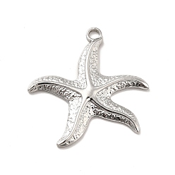 Stainless Steel Color 304 Stainless Steel Pendants, Starfish Charms, Stainless Steel Color, 37x35x3mm, Hole: 3mm