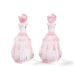 Pink Муляж бутылки из прозрачной смолы кабошон, с блестками, розовые, 32x16 мм