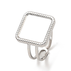 Color de Acero Inoxidable 304 fornituras de anillo de puño abierto de acero inoxidable, configuración del anillo de la copa del bisel, plaza, color acero inoxidable, tamaño de EE. UU. 6 1/2 (16.9 mm), Bandeja: 15x15 mm