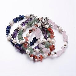 Pierre Mélangete Bracelets en pierre mixtes, avec perles d'eau douce de perles, entretoises en alliage de fleurs de style tibétain et perles de sertissage en laiton, 190 mm (7-1/2 pouces)