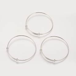 Argent Fabrication de bracelet extensible en laiton réglable, couleur argent plaqué, diamètre: 68~71 mm, diamètre intérieur: 64~67 mm, longueur réglable: 32~36mm