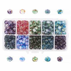 Couleur Mélangete Perles de verre imprimées , facette, rondelle, couleur mixte, 8x6mm, Trou: 1mm, à propos 40pcs / couleur, 400 pcs