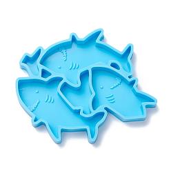 Azul Moldes de silicona de decoración de paja de bricolaje, moldes de resina, herramientas de molde de artesanía de arcilla, forma de tiburón, azul, 97x113.5x12 mm, diámetro interior: 44x67.5 mm, 40x54.5 mm y 23x14 mm