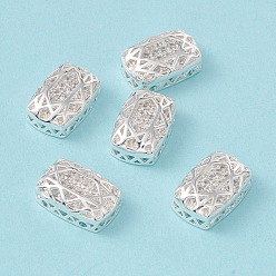 Clear Eco-friendly Brass Micro Pave Cubic Zirconia Multi-strand Links, Rack Plating, Cadmium Free & Lead Free, Rectangle, Silver Color Plated, Clear, 14x10x5mm, Hole: 1.2mm
