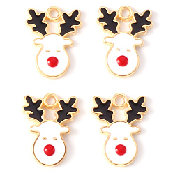 White Alloy Enamel Pendants, for Christmas, Christmas Reindeer/Stag, Light Gold, White, 17x13x2mm, Hole: 1.6mm