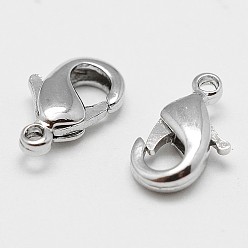 Real Platinum Plated Brass Lobster Claw Clasps, Cadmium Free & Nickel Free & Lead Free, Real Platinum Plated, 10x6x2.5mm, Hole: 1.2mm