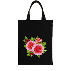 Flower DIY Reusable Shopping Bag Diamond Painting Kits, Including Resin Rhinestones, Pen, Tray & Glue Clay, Flower Pattern, 10mm