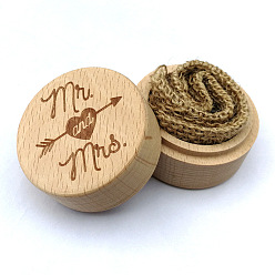 Heart Wooden Ring Boxes, Jewelry Gift Boxes, Column with Word Mr and Mrs, Heart Pattern, 5.2x4cm