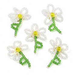 Clair Cabochons tissés en perles de verre faits à la main, pour la fabrication de bijoux de bricolage, avec accessoires en laiton, fleur, clair, 40~43x25~30x7~7.5mm