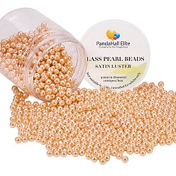 Orange Pearlized Eco-Friendly Dyed Glass Pearl Round Bead, Orange, 4~4.5mm, Hole: 0.7~1.1mm, about 1000pcs/box