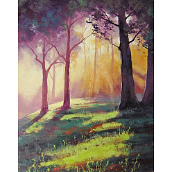 Gold DIY Rectangle Forest Sunlight Scenery Theme Diamond Painting Kits, Including Canvas, Resin Rhinestones, Diamond Sticky Pen, Tray Plate and Glue Clay, Gold, 400x300mm