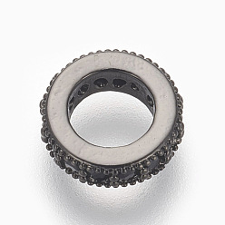 Gunmetal Brass Micro Pave Cubic Zirconia Beads, Lead Free & Cadmium Free, Flat Round, Black, Gunmetal, 8x2mm, Hole: 4.5mm
