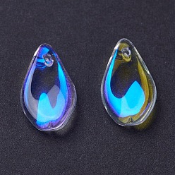 Clear AB Electroplate Glass Pendants, AB Color Plated, Petal, Clear AB, 17x10x3.5mm, Hole: 1.2mm