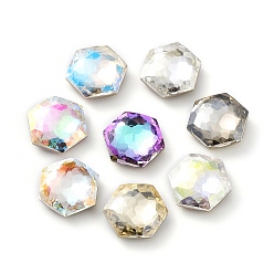 Mixed Color Glass Rhinestone Cabochons, Flat Back & Back Plated, Faceted, Hexagon, Mixed Color, 12mm