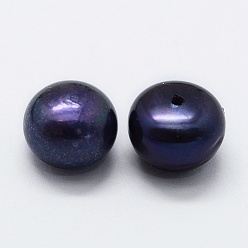 Midnight Blue Natural Cultured Freshwater Pearl Beads, Grade 3A, Half Drilled, Rondelle, Dyed, Midnight Blue, 9x6.5mm, Hole: 0.8mm, about 60pcs/board