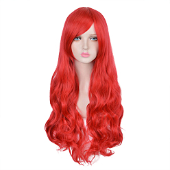 High Temperature Fiber 32 inch (80cm) Long Red Wavy Curly Cosplay Wigs, Synthetic Lolita Sea-Maid Wigs, for Makeup Costume, with Bang