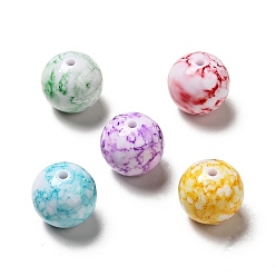 Mixed Color Opaque Acrylic Beads, Round with Ink Danqing Pattern, Mixed Color, 15~16x15mm, Hole: 2mm