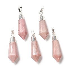 Rhodochrosite Natural Rhodochrosite Pendants, with Silver Brass Findings, Faceted, Bullet, 40x12x11mm, Hole: 7x5mm